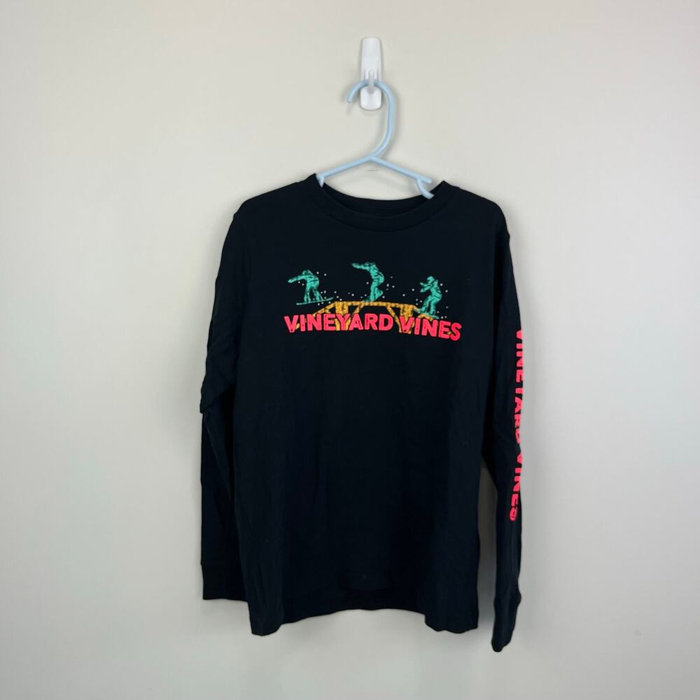 Vineyard Vines Boys' Snowboard Rail Long-Sleeve T-Shirt Jet Black 7 NWOT
